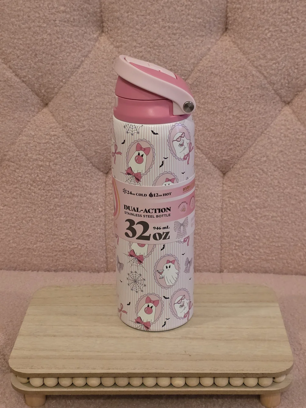 Pink Halloween Coquette Ghosts 32 oz Dual-Action Stainless Steel Water Bottle
